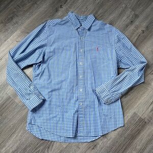 Ralph Lauren Polo Blue White Check Gingham buttons down Classic Fit Shirt XL